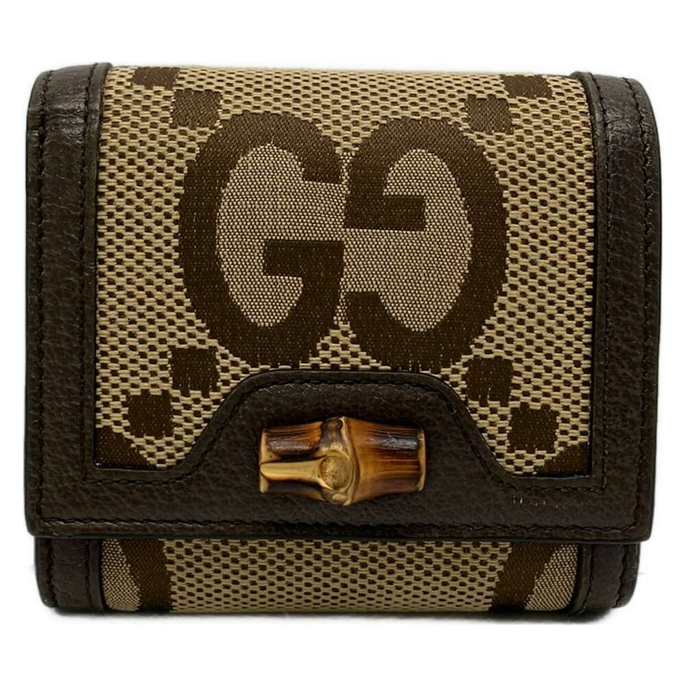 Gucci Bifold Wallet 658635 Beige Dark Brown Jacquard Leather